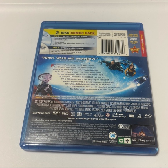 Mars Needs Mom Blu-ray and DVD combo pack for the 2011 Disney animated film - Picture 2 of 3